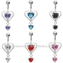 316L Chirurgischer Stahl 14 Guang Double Heart baumeln Nabel Bauch Bar Ring Körper Schmuck Piercing BER-008